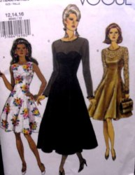 8544 VOGUE FLARE DRESS LENGTHS SLEEVES OR NOT PATTERN 6-10,18-22 CHOICE UNCUT